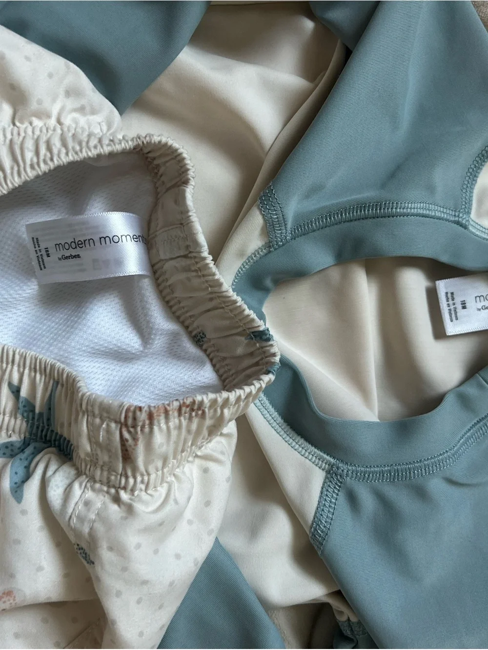 Sibling swim set - Children's Starfish Swim Set - Cream with Blue & Tan Stars